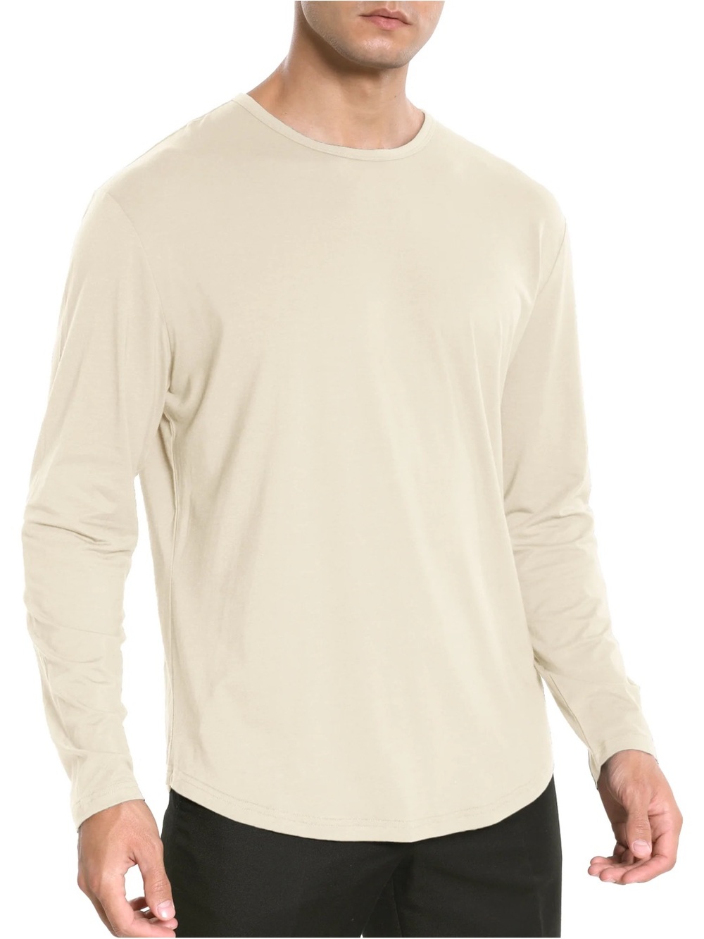 Netdraw Men's Long Sleeve Curved Hem Bamboo T-Shirt Cream